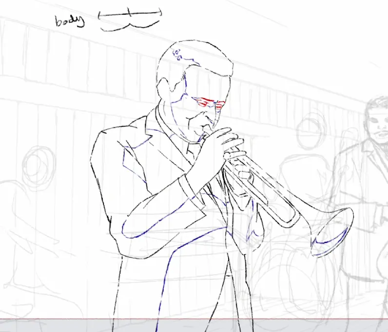 frame animation 2D d'un trompetiste demo Loup Bouchet